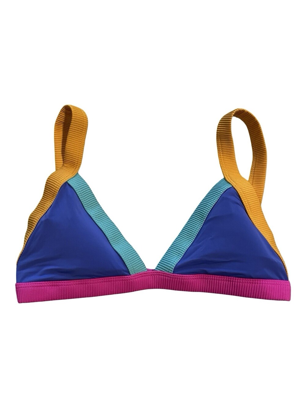 ONEONE Kameron Top Ribbed Colorblock Triangle Bikini Top Wide Adjustable Strap L